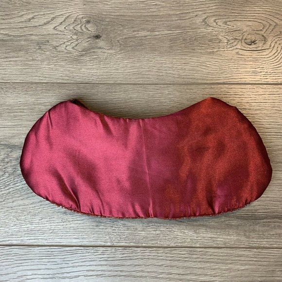 Beaded Purse Clutch Burgundy Satin Copper Gold Color Beads Zip Close, Strap Vtg - Picture 2 of 10